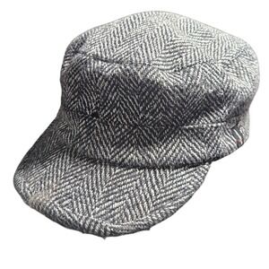Wigens Gray Herringbone Wool Cadet Cap Military Style Hat Sweden Gray White
